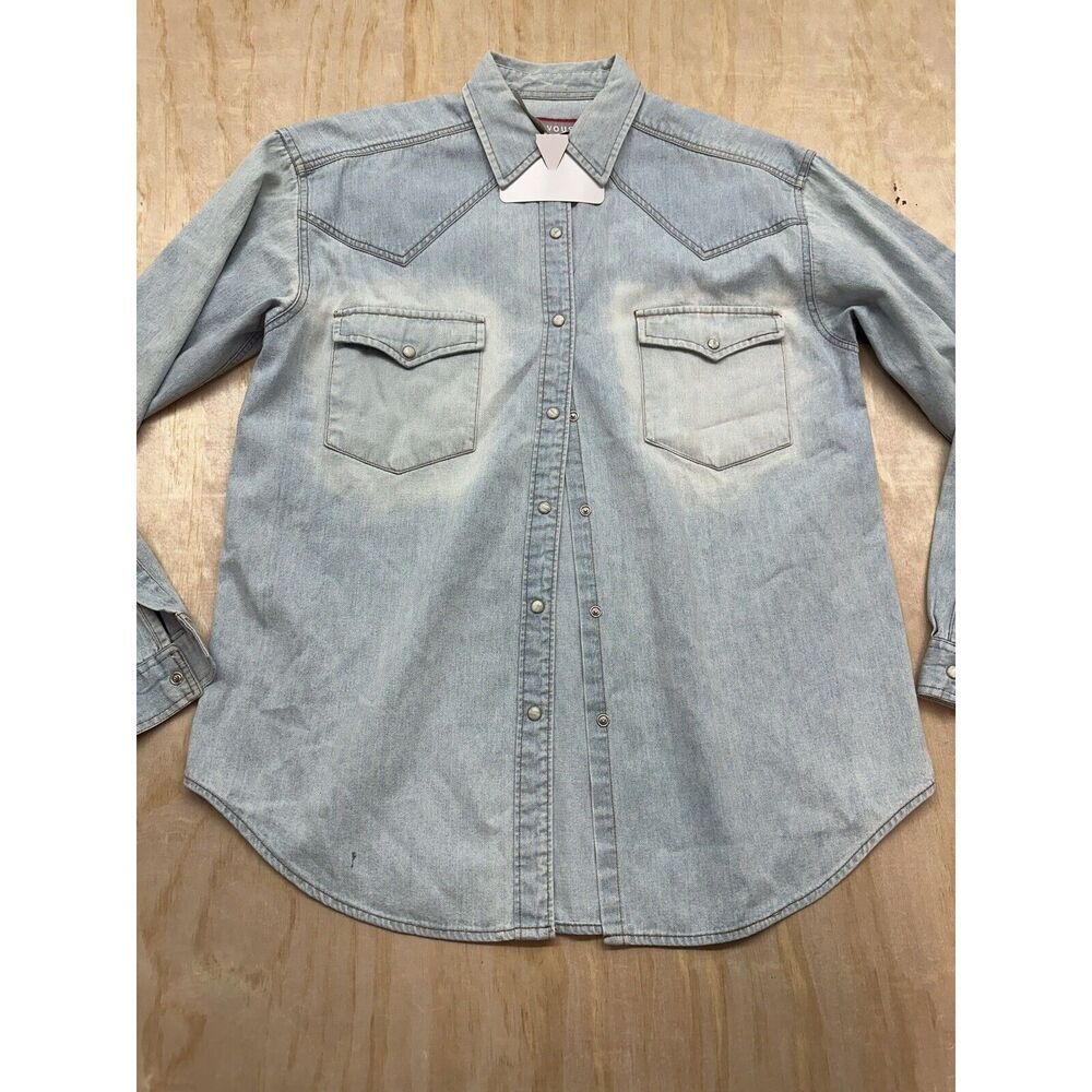 Vintage Et Vous‎ 80’s Western Pearl Snap Women’s Medium Shirt Denim Faded Elbows